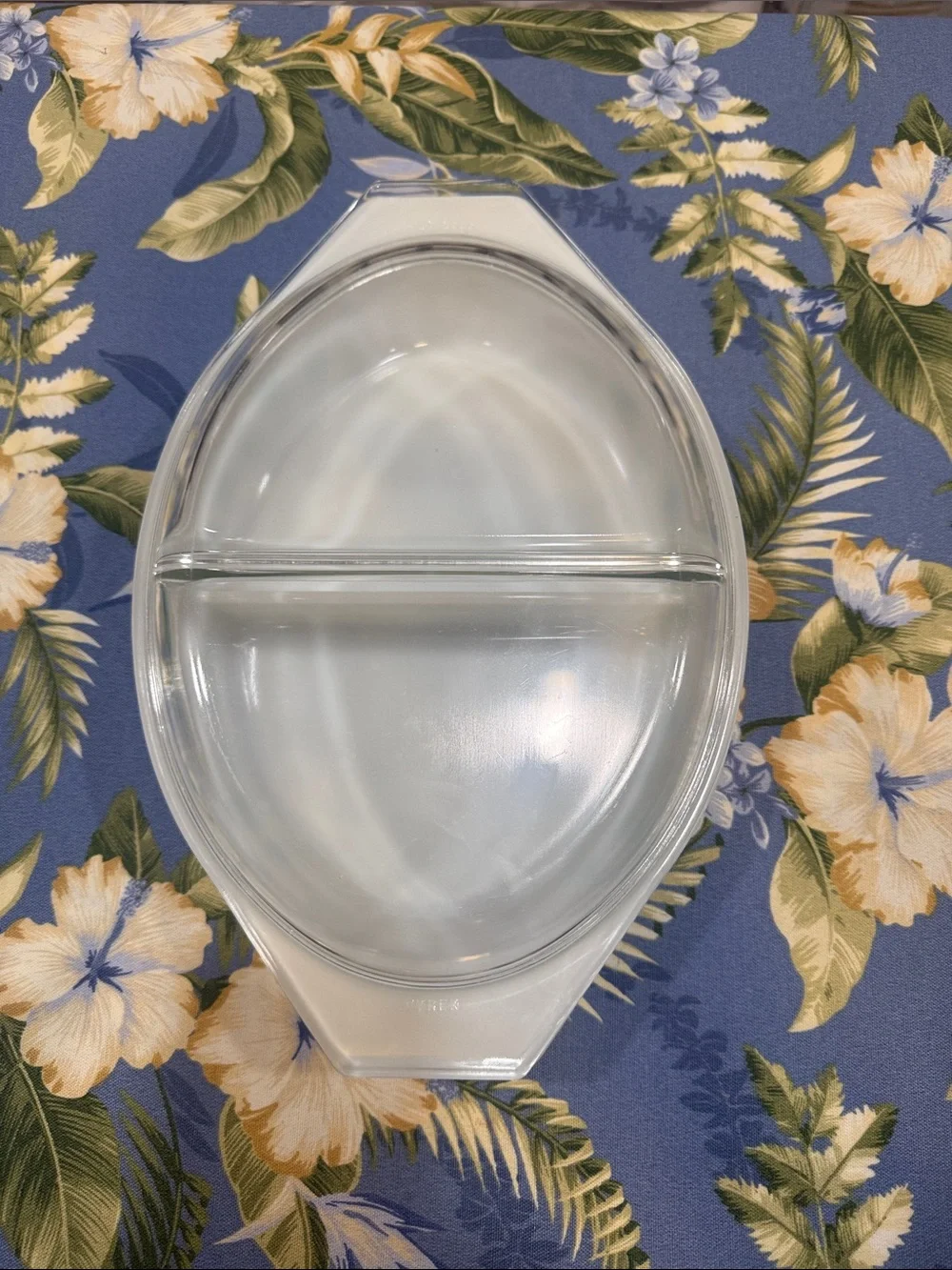 Pyrex White Milk Glass Snowflake Divided Casserole Dish with Clear Glass Lid